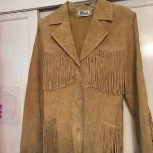 Excellent condition blonde suede fringed coat
